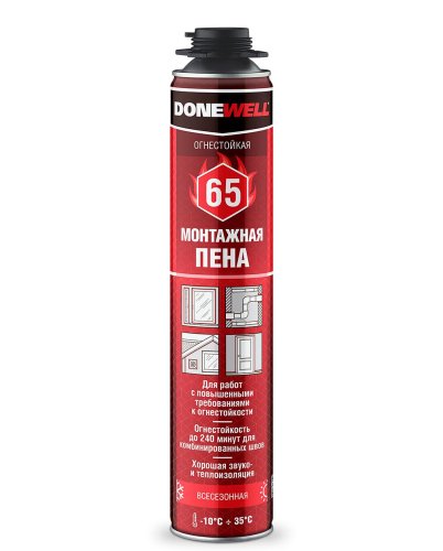 Пена монтажная профессиональная Donewell 65, огнестойкая, всесезонная, 1000 мл