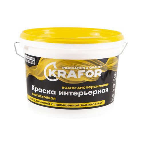 Краска водно-дисперсионная интерьерная влагостойкая Krafor, латексная, белая