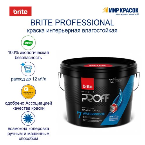 Brite Professional Ti Pure Quality / Брайт моющаяся влагостойкая краска для стен и потолков фото 4