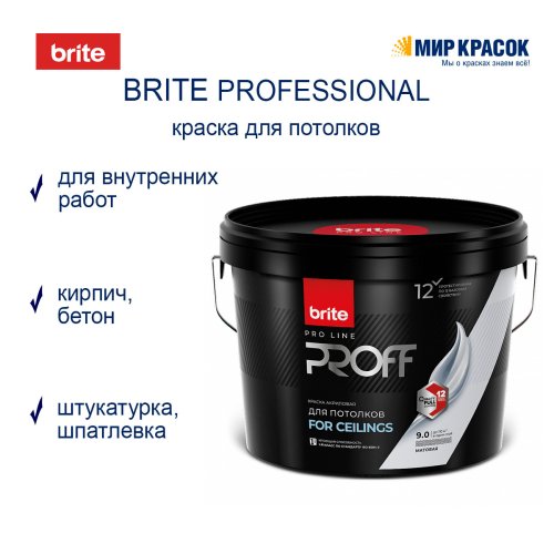 Brite Professional Ti Pure Quality / Брайт профессиональная супербелая краска для потолков фото 4