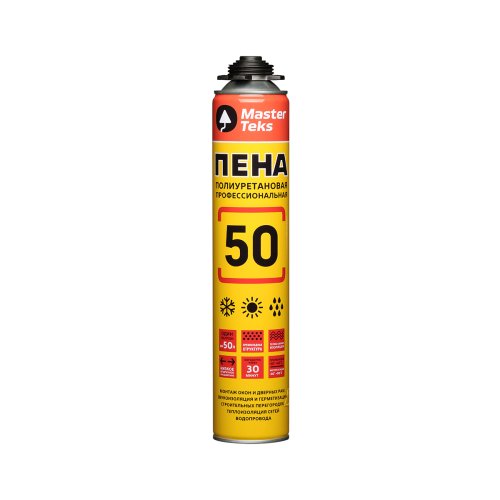 Пена монтажная профессиональная Masterteks 50 PRO, всесезонная, 715 мл