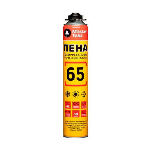 Пена монтажная профессиональная полиуретановая Masterteks 65 Pro, всесезонная, 825 мл