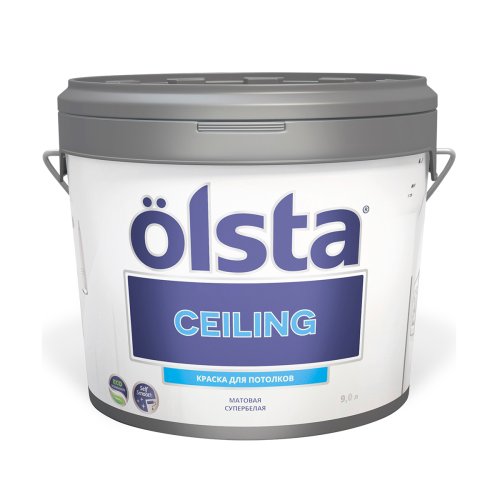 Краска для потолков Olsta Ceiling, акриловая, глубокоматовая, база A, белая