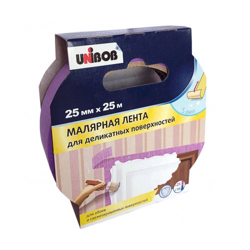 Скотч малярный Unibob 25 мм x 25 м для деликатных поверхностей