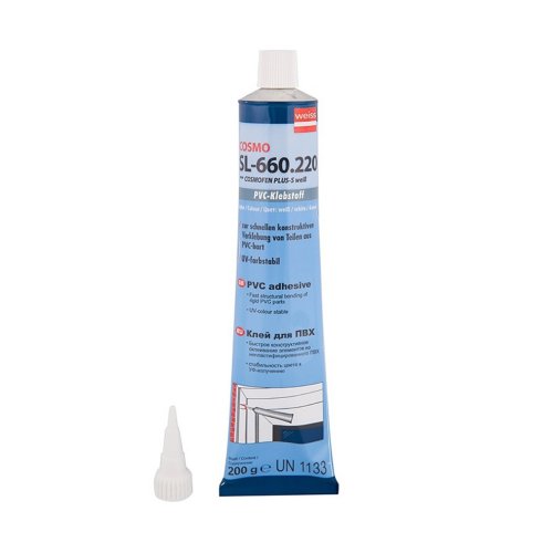 Клей для ПВХ Cosmo SL-660.220 (Cosmofen Plus-S), 200 г, белый