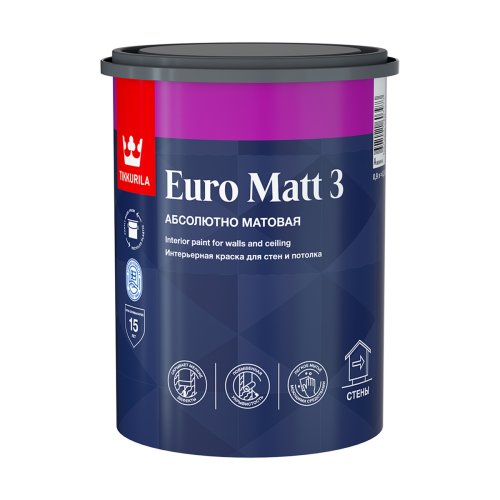 Tikkurila Euro Matt 3 / Тиккурила Евро Мат 3 краска глубокоматовая латексная фото 2