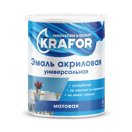 Эмаль универсальная Krafor, акриловая, матовая, супербелая