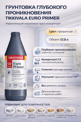 Tikkurila Euro Primer / Евро Праймер акриловый грунт-концентрат