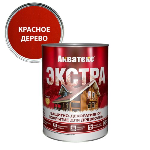 Акватекс-Экстра защитно-декоративное покрытие для древесины алкидное полуглянц, красное дерево(0,8л)