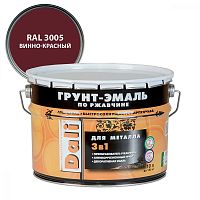 Dali Грунт-эмаль по ржавчине 3 в 1 гладкая алкидная, RAL 3005 винно-красный (10л)