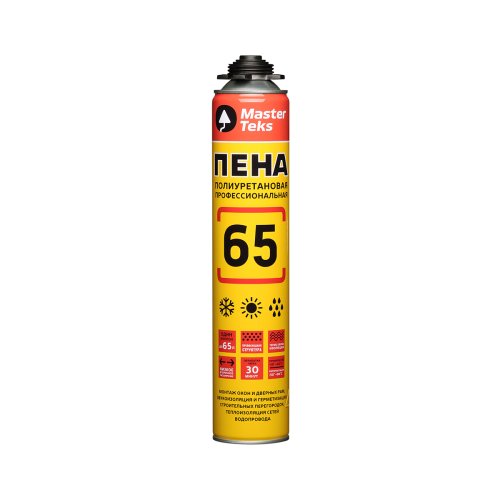 Пена монтажная профессиональная Masterteks 65 PRO, всесезонная, 825 мл
