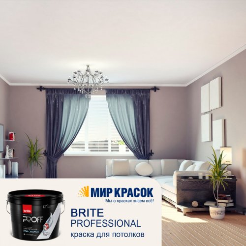 Brite Professional Ti Pure Quality / Брайт профессиональная супербелая краска для потолков фото 5