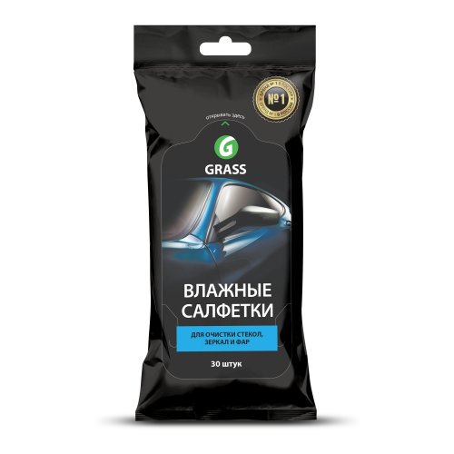 Влажные салфетки для очистки стекол, зеркал и фар Grass, 30 шт