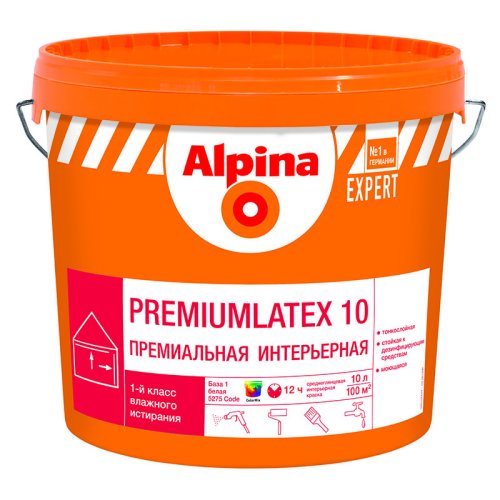 Краска водно-дисперсионная для внутр. работ,полуглянцевая ALPINA EXPERT PREMIUMLATEX 10