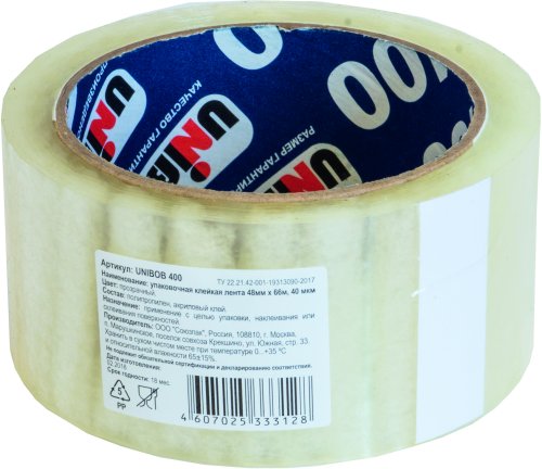 Скотч упаковочный Unibob400, 48 мм x 132 м, прозрачный