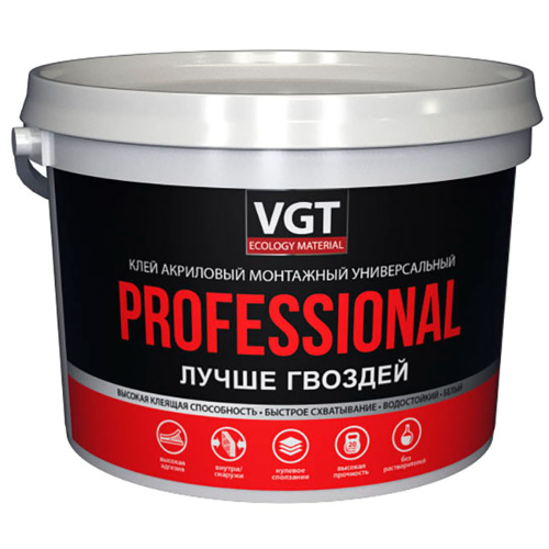 VGT PROFESSIONAL / ВГТ ПРОФЕССИОНАЛ клей монтажный, акриловый, универсальный, белый, 3кг